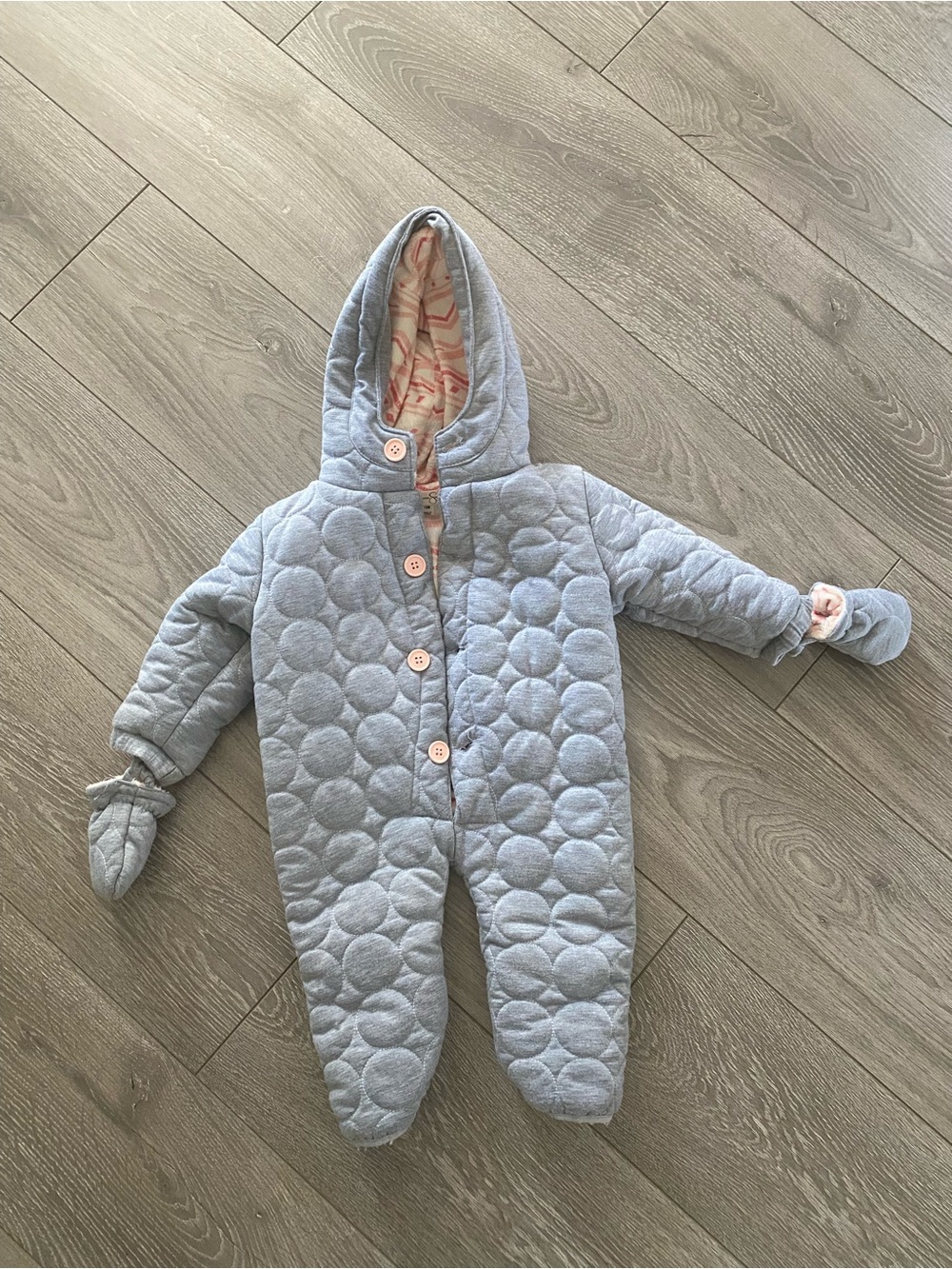 Jessica Simpson Grey Quilted Hooded One-Piece for Babies with Gloves Snowsuit